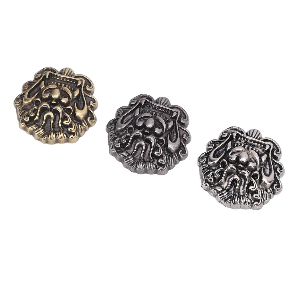 3 Set Dragon Pattern Metal Buttons Vintage Metallic Retro Clothing Buttons for Handcraft