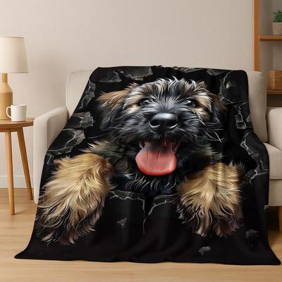 3D Illusion Breaking Wall Dog Puppy Cute Flannel Blanket,Cozy Soft Throw Blanket for Home Bedroom Bed Sofa Picnic Cover Gift Kid