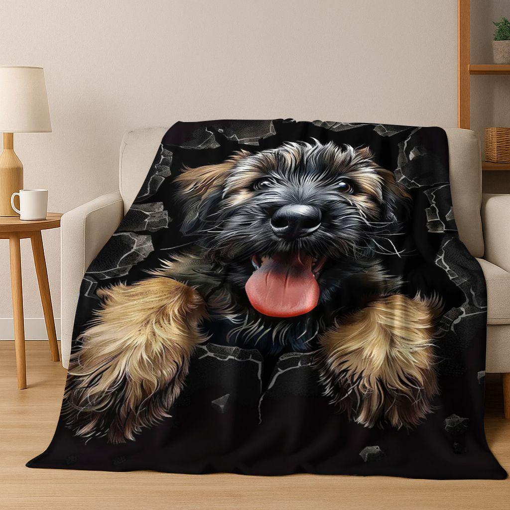 3D Illusion durchbrechende Wand Hund Welpe Niedliche Flanelldecke, Gemütliche Weiche Überwurfdecke für Zuhause Schlafzimmer Bett Sofa Picknick Abdeckung Geschenk Kind