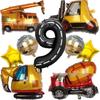 Cartoon Construction Vehicle Balloon Set: Forklift, Cement Mixer & Excavator for Kids' Birthday Decorations