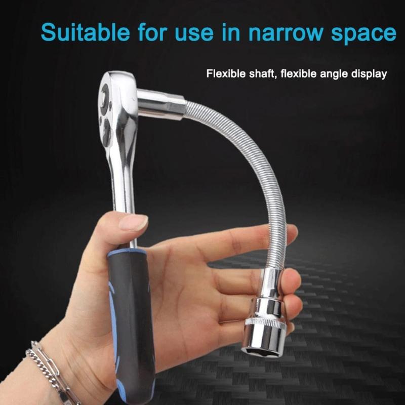 Set of 3 Wrench Sleeve Extension Rod Bendable Socket Tool Kit Bendable Drive Head Adapters for Automotive and Home Use