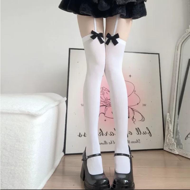 New Plus Size Leg Ring Suspender Bowknot Stockings Sheer Black Silk Over Knee Long Socks Pure Thigh High Stockings For Women