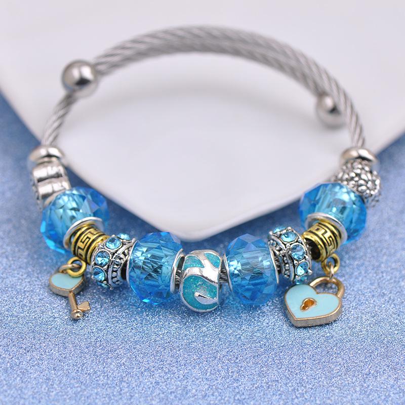 LUXY MOON Titanium Steel Large Hole Beaded Bracelet Love Lock LOVE Bracelet
