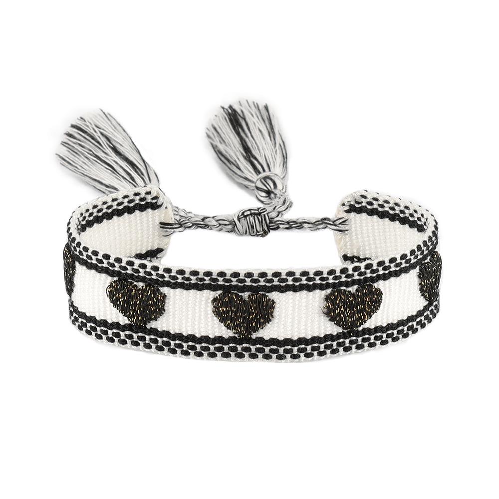 Women's Handwoven Star & Heart Tassel Bracelet with Personalized Embroidery