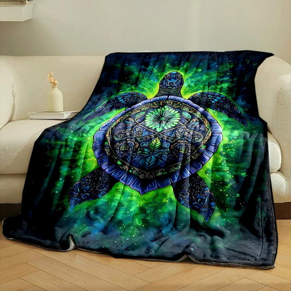A Colorful Sea Turtle with Intricate Floral and Geometric Shell Designs. for All Seasons Blanket Lunch Break Throw Gift