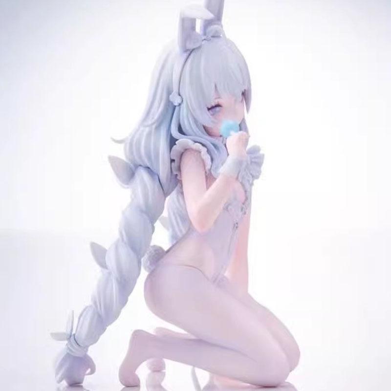 Bi Lan, kneeling posture, hand-made lazy white rabbit, 15cm