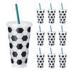 Soccer Plastic Cup with Straw, Football Shaped Cold Drink Tumbler, 710ml Capacity Reusable Soda Cup for Game Day, Fan Party