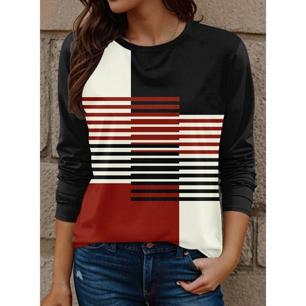 

Fashionable women s floral pattern round neck long sleeved T-shirt XL