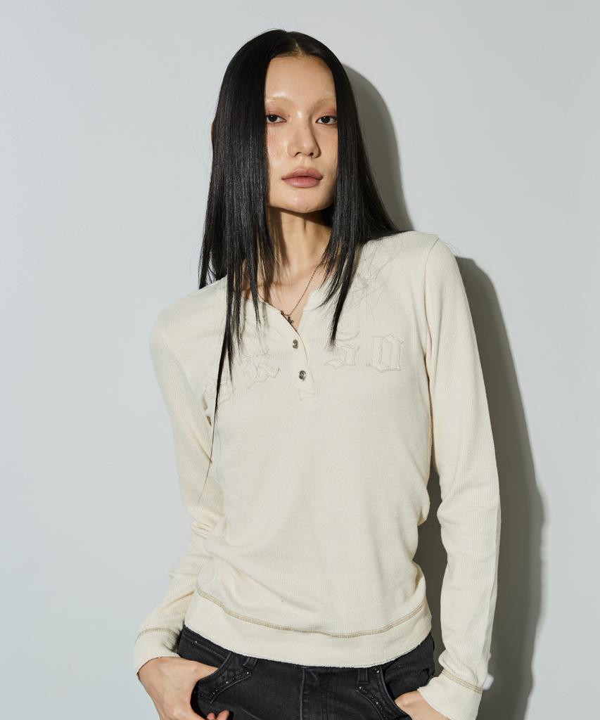 BUCKAROO Women'S Applique Henley Neck Long Sleeve T-Shirt Off White
