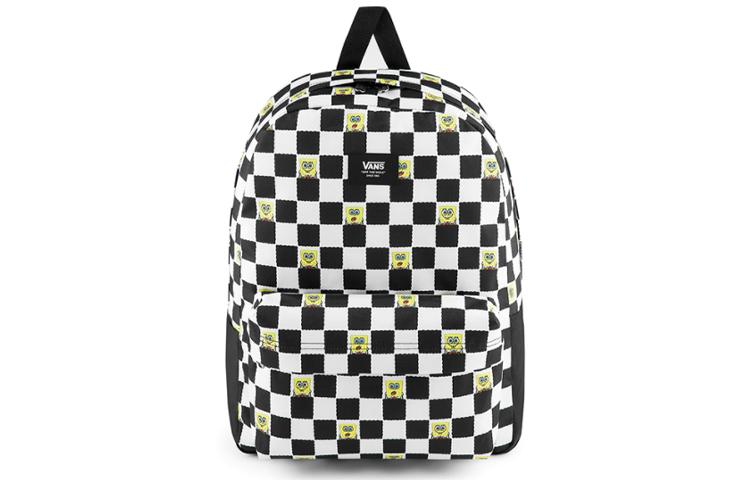 Vans SpongeBob, Collaboration Polyester Backpack Regular Unisex Black White Checkerboard VN0A5KHQQ7Y