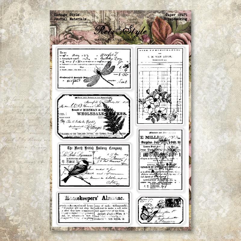 1SET hand account transparent silicone seal retro background basic seal DIY decorative hand account rubber stamp mushroom manuscript paper