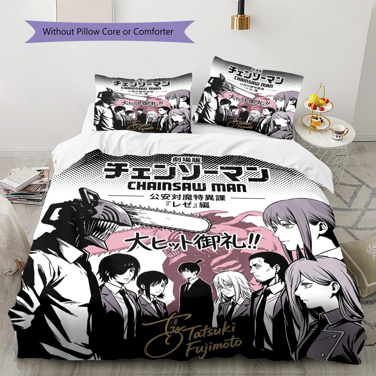 Chainsaw Man Pattern Bedding Quilt Set Quilt Cover Pillowcase Home Decoration Birthday Gift (1 * duvet cover + 2 * pillowcase, without core) 135x200cm