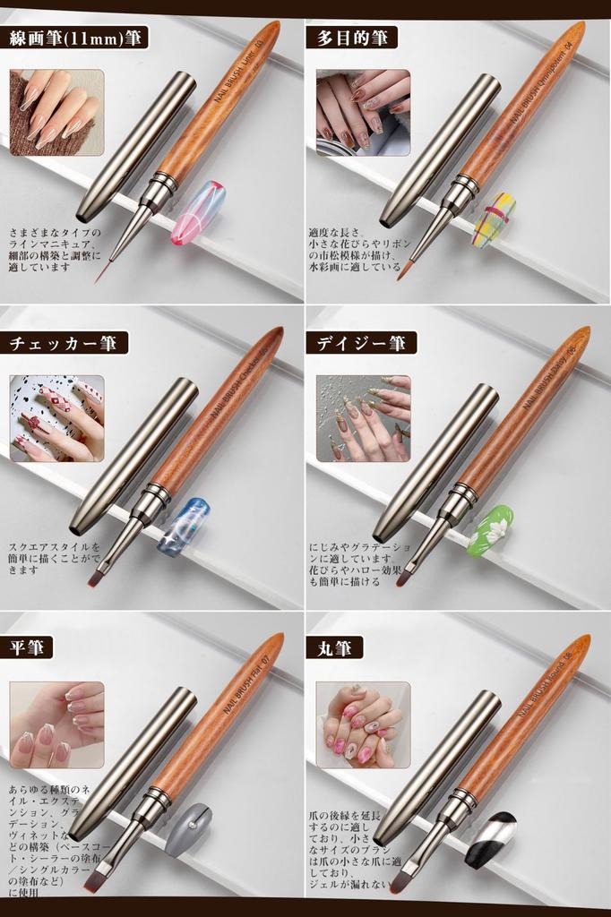 Justit Gel Nail Brush Set with Cap Wooden Gel Nail Brush Set Professional Premium Salon (Premium Handle) - (Beginner, 10-Piece Set, Experience)