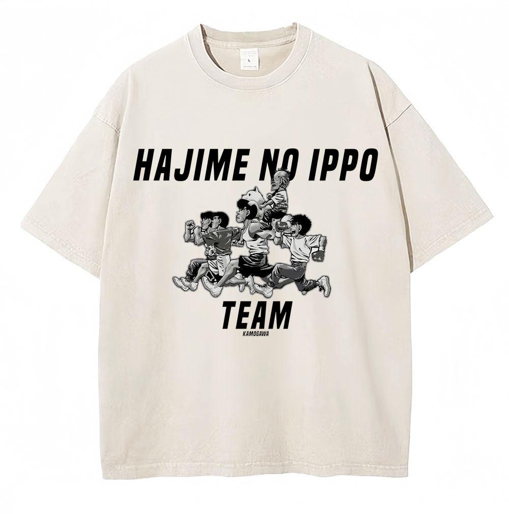 Vintage Gewaschene T-Shirts Anime Hajime No Ippo Kamogawa Boxen Gym Makunouchi KGB T-Shirts Unisex Damen Locker Baumwolle Sommer T-Shirt