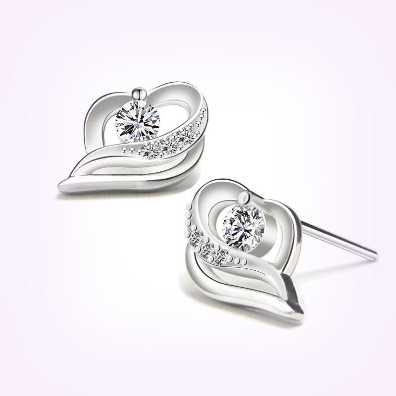 925 Sterling Silver Stud Earrings AAA Zircon For Women High Quality Exquisite Student Girlfriend Jewelry Accessories Heart GiftGood Product