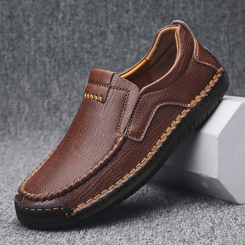 Fashion Plus Size Men's Breathable Cowhide Leather Shoes Fashionable Business Casual Men's Shoes Soft Soled Driving Shoes