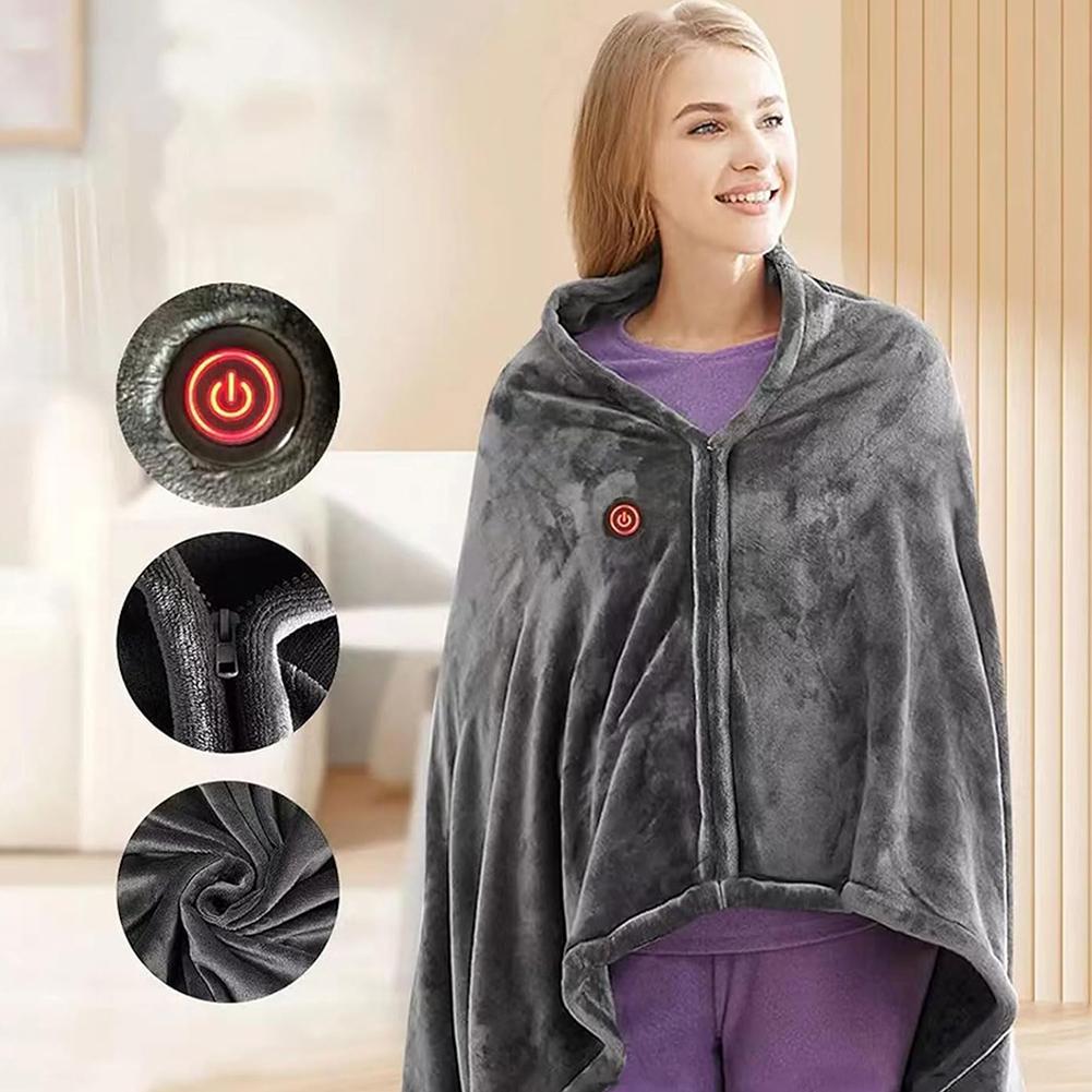 USB Charging Heated Blanket Shawl 3 Heating Level Heated Shawl Throw Blanket Flannel 8 Heated Areas for Outdoor Home Office