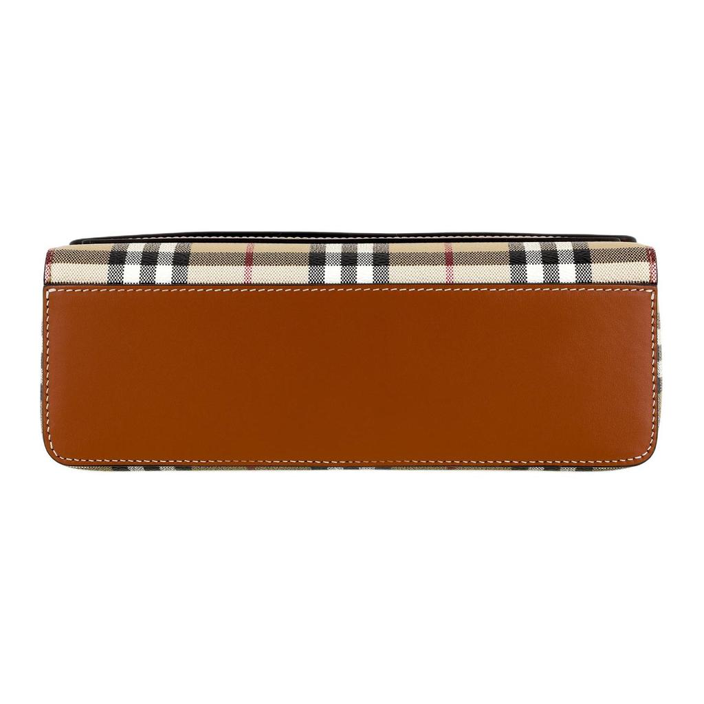 Burberry Classic Check Logo Buckle Cotton And Calfskin Messenger Bag Women Shoulder Bag Khaki 80662261