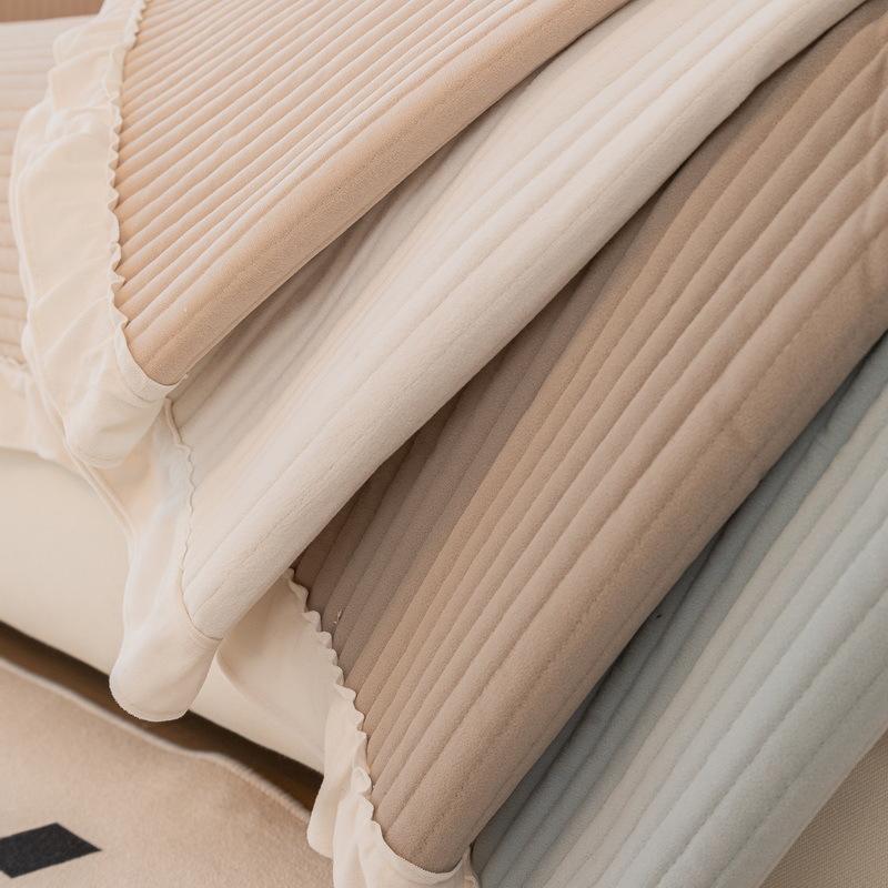 Foreign Trade Matte Fleece Fabric Sofa Cushion Universal In All Seasons Korean Small Fresh Style Non-Slip Simple Solid Color Fungus Edge