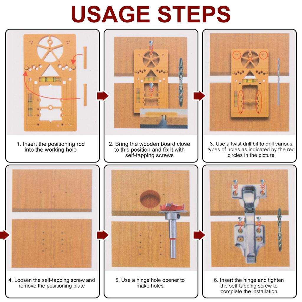 Hinge Boring Jig Kit with Builtin Level Bubble for Cabinet Door Installation 35mm Adjustable Hole Precision Tool
