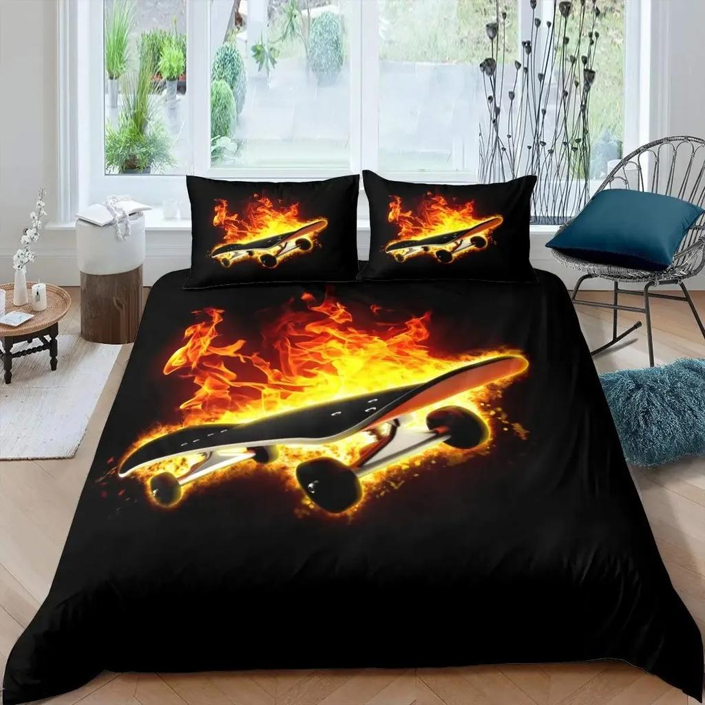 Skateboard Duvet Cover Set Full Size For Boys Teens Extreme Sports Bedding Set Youth Comforter Cover Graffiti Style Duvet Cover