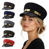 Cappello da Marinaio con Fascia Dorata Cappello Vintage in Ecopelle Berretto Classico a Tesa Piatta Per Uomo Donna