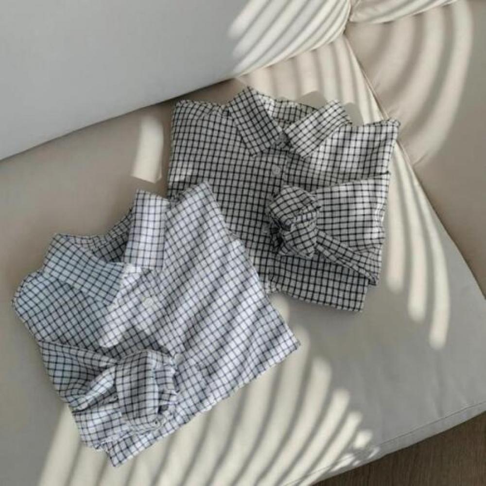 New Arrivals Open Run Women Check Collar Neck Cotton Shirt Semi Loose Fit