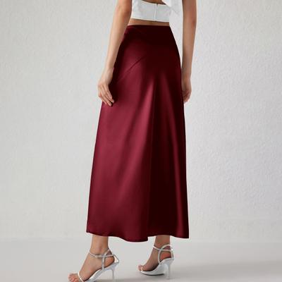 Women Fishtail Skirt Smooth Satin A-Line Large Hem Skirt Back Zipper Solid Color Office Lady Skirt