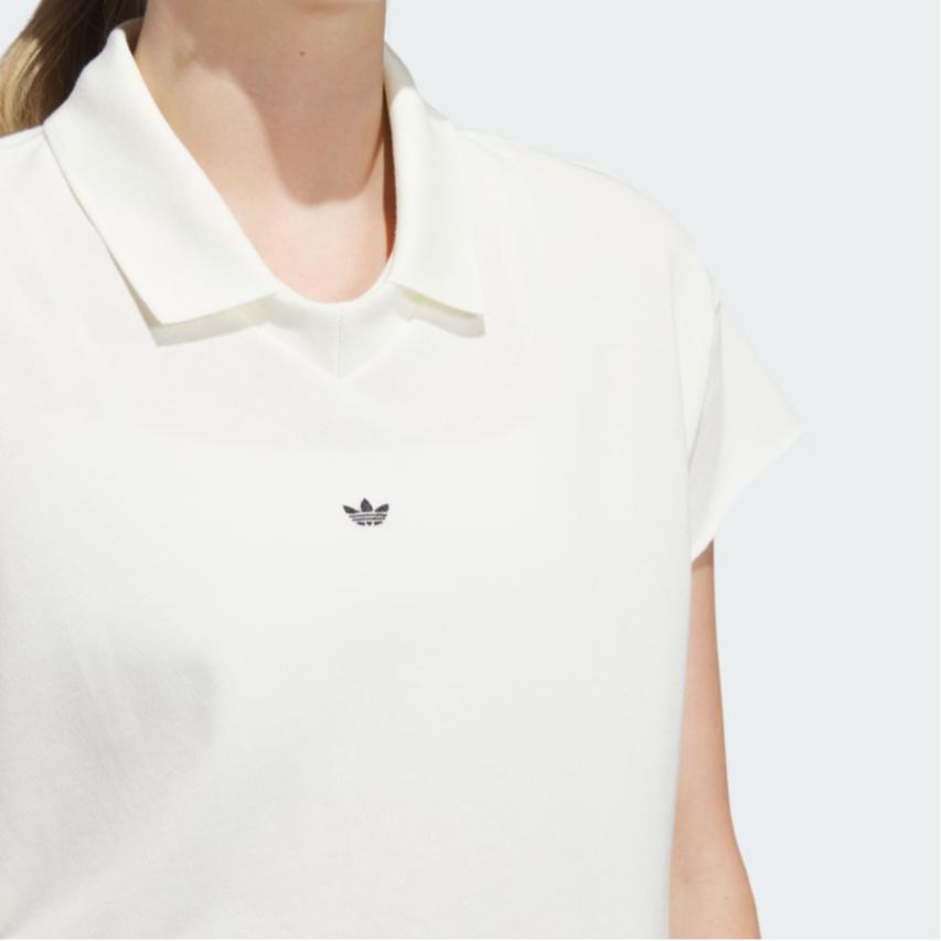 Adidas Originals Polo Shirt Solid Color Logo Sports Short Sleeve Polo Women Tops Han-Jade-White IJ5224