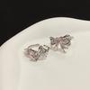 Pink Zircon Bow Niche Design Open Ring Set Cold Wind Personality Advanced Sense Index Finger Ring