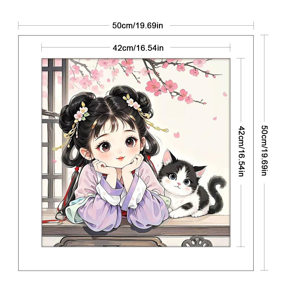 Komplette Stickerei Öko-Baumwollfaden 11CT bedruckt Mädchen Kreuzstich Kit Kunst 50x50cm