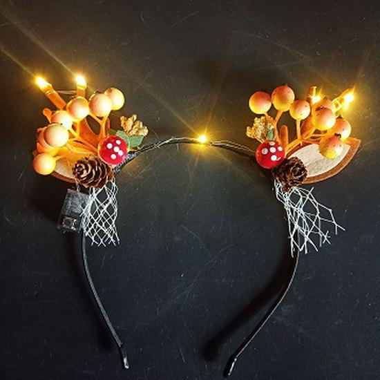 Glowing Reindeer Berry Antler Headband for Christmas & Halloween Parties