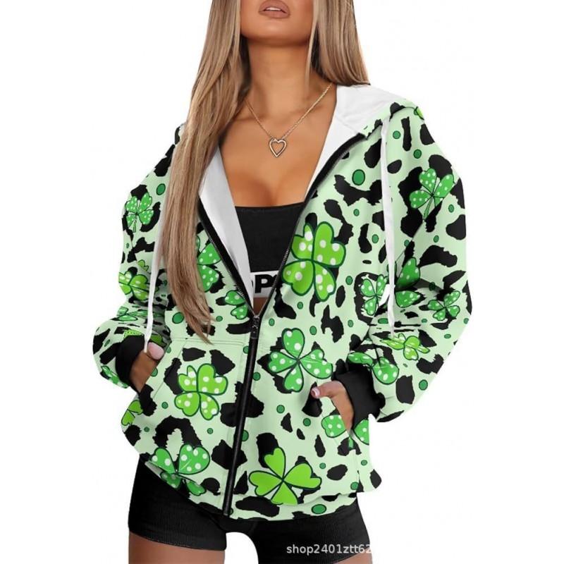 Vintage Ethnic 3D Printed Zip Up Hoodie Loose Fit Horse Geometric Graphic Sweatshirt Women