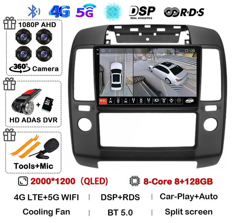 Android 14 Carplay Auto Car Radio For Nissan Navara 3 D40 2004 2005 2006 2007 2008-2010 Multimedia Player GPS 4G WIFI 360 Camera