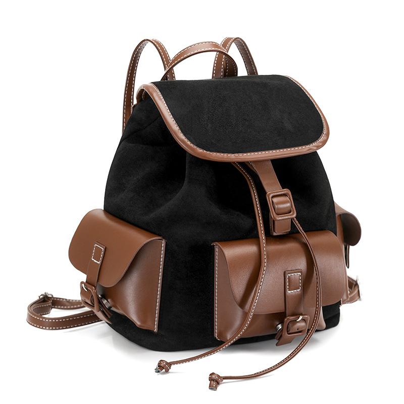 

Vintage Color Block Backpack College Style Schoolbag Travel Backpack чёрный