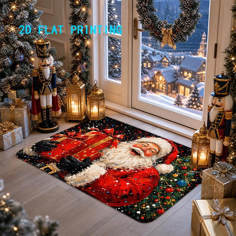 1Pcs Anti Fatigue Kitchen Rugs Joyful Santa Claus Gifts Print Waterproof Non Slip Thick Cushioned Kitchen Mat Heavy Duty Comfort