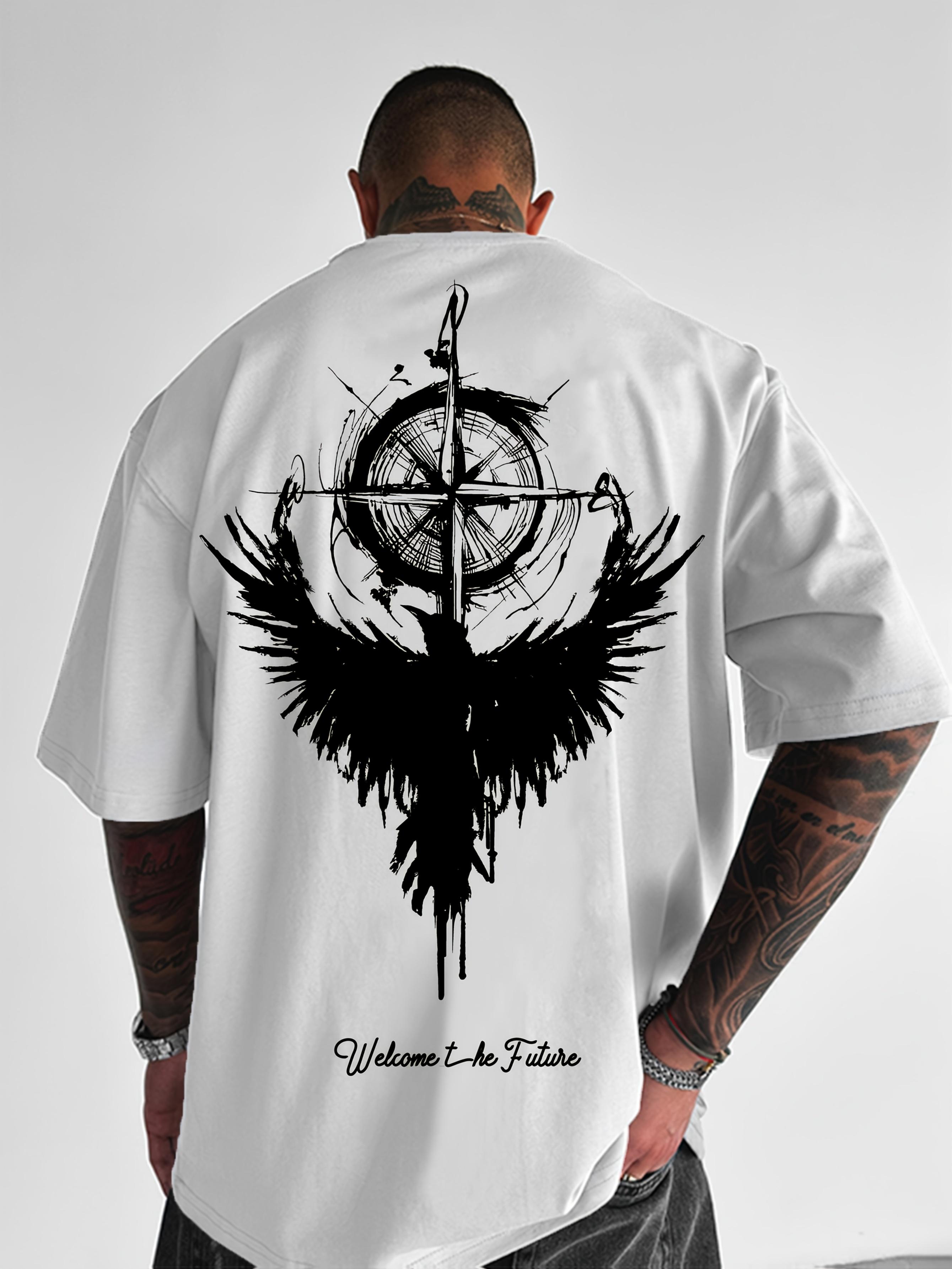 

Men s Casual Graphic T-Shirt - Compass ; Raven Print Y2K XXXL дубильная кора
