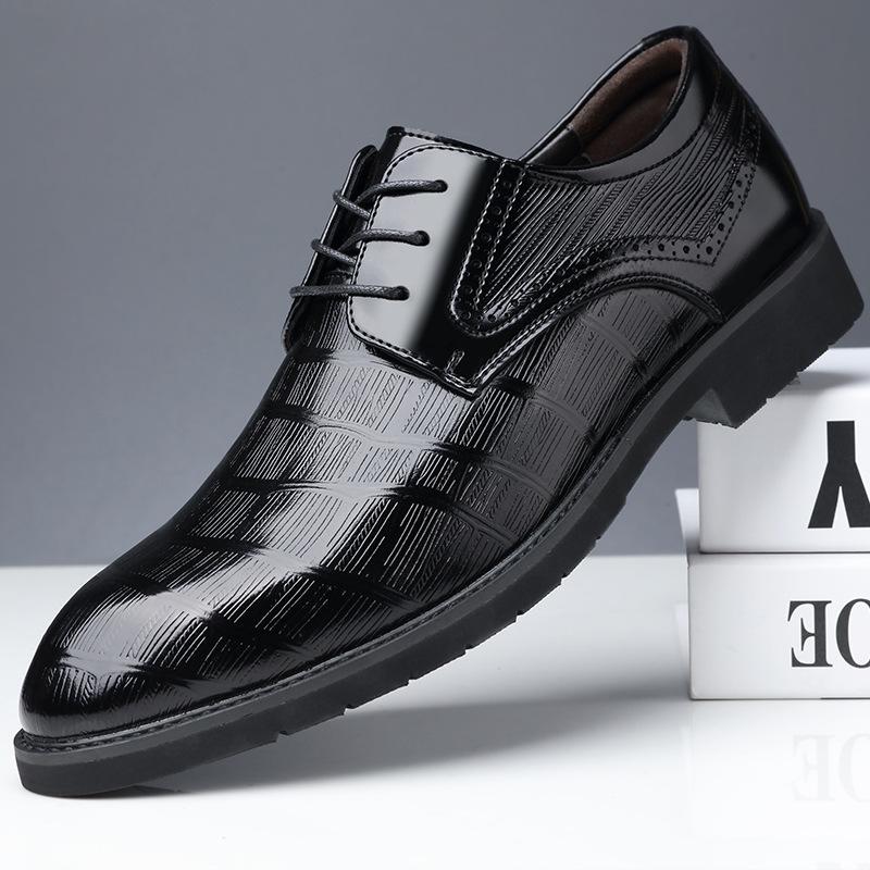 Men's leather shoes business dress Korean version black 2021 new autumn soft surface platform wedding groom shoes