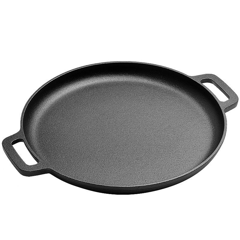 Cast Iron Flat-Bottomed Frying Pan: Double-Ear Water-Fried Bun, Thick Pizza & Pancake Griddle