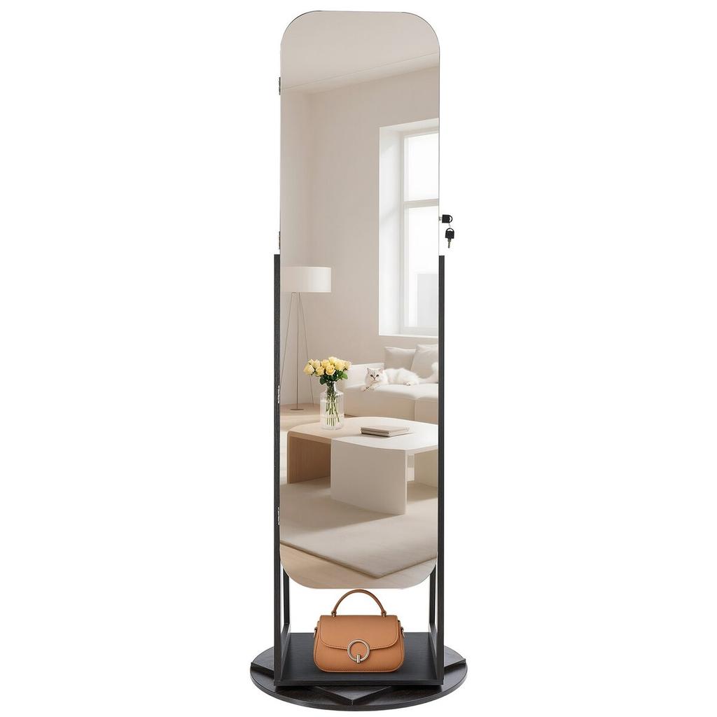 360° Swivel Jewelry Cabinet, 1600 Mm Tall, Full-Length Mirror with Storage, Standing Rotatable Jewelry Armoire Organizer, Lockable Door with 2 Keys,