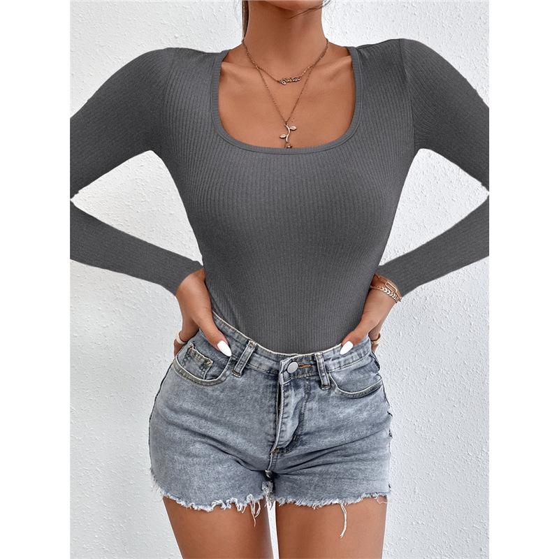 

Women s Casual Ribbed Long Sleeve Jumpsuit - Solid Color, High Elasticity, Slimming Fit L сірий колір