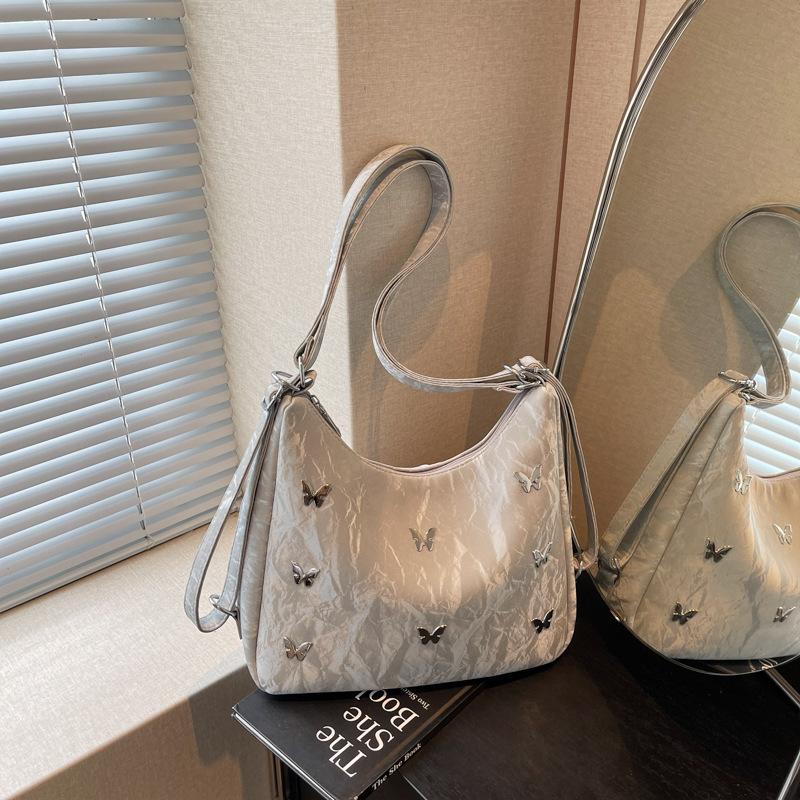 

Large capacity spring and summer bag women s new fashion double shoulder back bag single shoulder bucket tote bag серебряный
