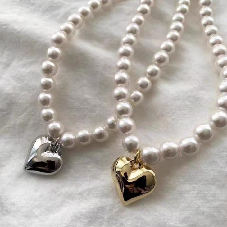 Artificial Pearls Necklaces Neck Jewelry Heart Pendant Necklaces CCB Material