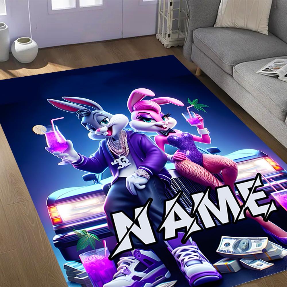 Looney Rabbits Urban Vibes Customized Name Area Rug Perfect for Living Rooms Bedrooms Hallway Entryway Anti-slip Rug Anime Office Decor
