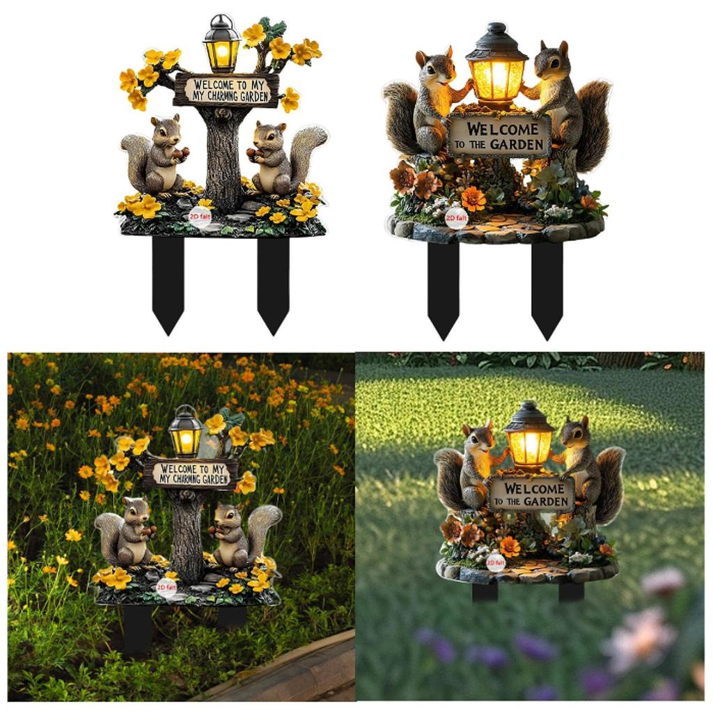 Squirrel Decorative Garden Stake 2D Creative for Flower Bed Outside Backyard