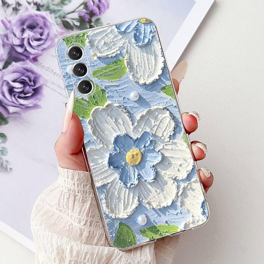 For Samsung Galaxy A24 4G Case SM-A245F Cover Fashion Flower Marble Soft Silicone Phone Covers For Samsung A14 A34 A54 5G Fundas