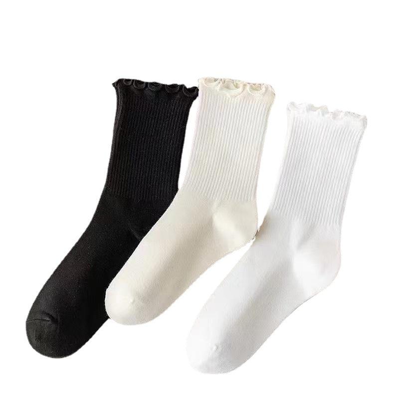 10 Pairs White Mid Calf Socks Versatile JK Japanese Women Socks White Ear Four Seasons Mid Calf Socks White Lace Socks