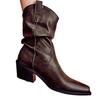 Retro Suede Western Cowboy Boots for Women 2024 Autumn New Collection Coarse Heel Pointed Fold Stacked Boots Knight Boots