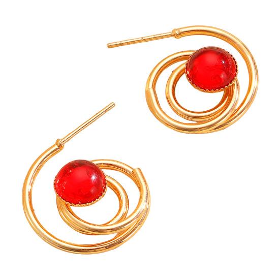 1 Pair Women Earrings Hollow Spiral Design Multi-Color Faux Gemstones Inlaid Electroplated Earrings Jewelry Accessories