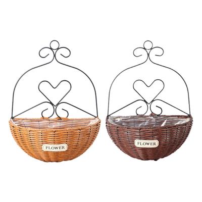 Wall Hanging Flower Basket Rustic Rattan Imitation Planter Indoor Outdoor Lightweight Plant Holder for Living Room Decoration